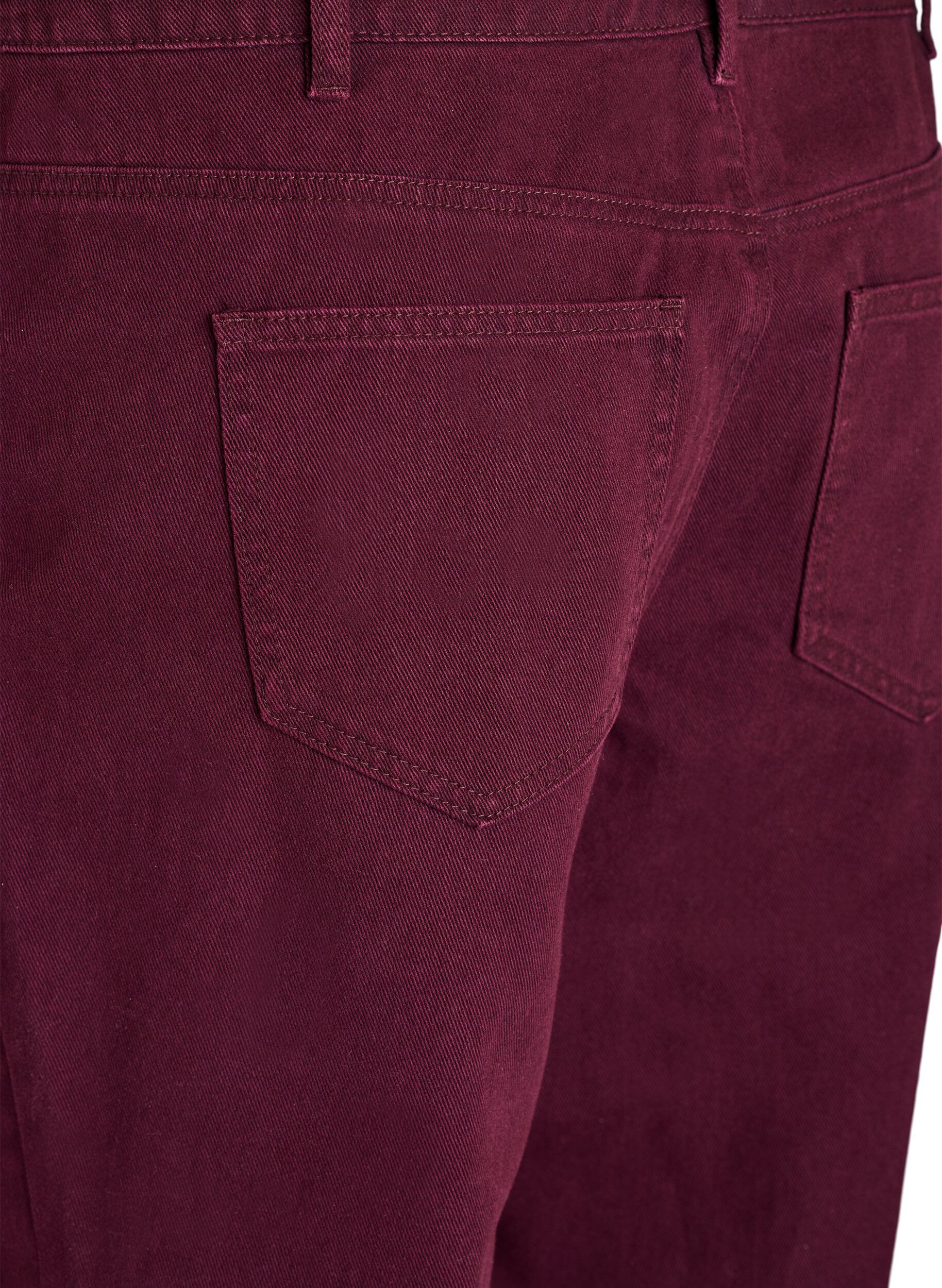 ZizziGekleurde high-waist jeans met een strikceintuur, Rood, Packshot image number 3