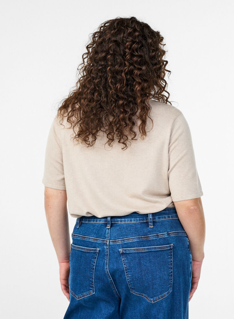 Gebreide blouse met korte mouwen van viscose, Beige, Model image number 2