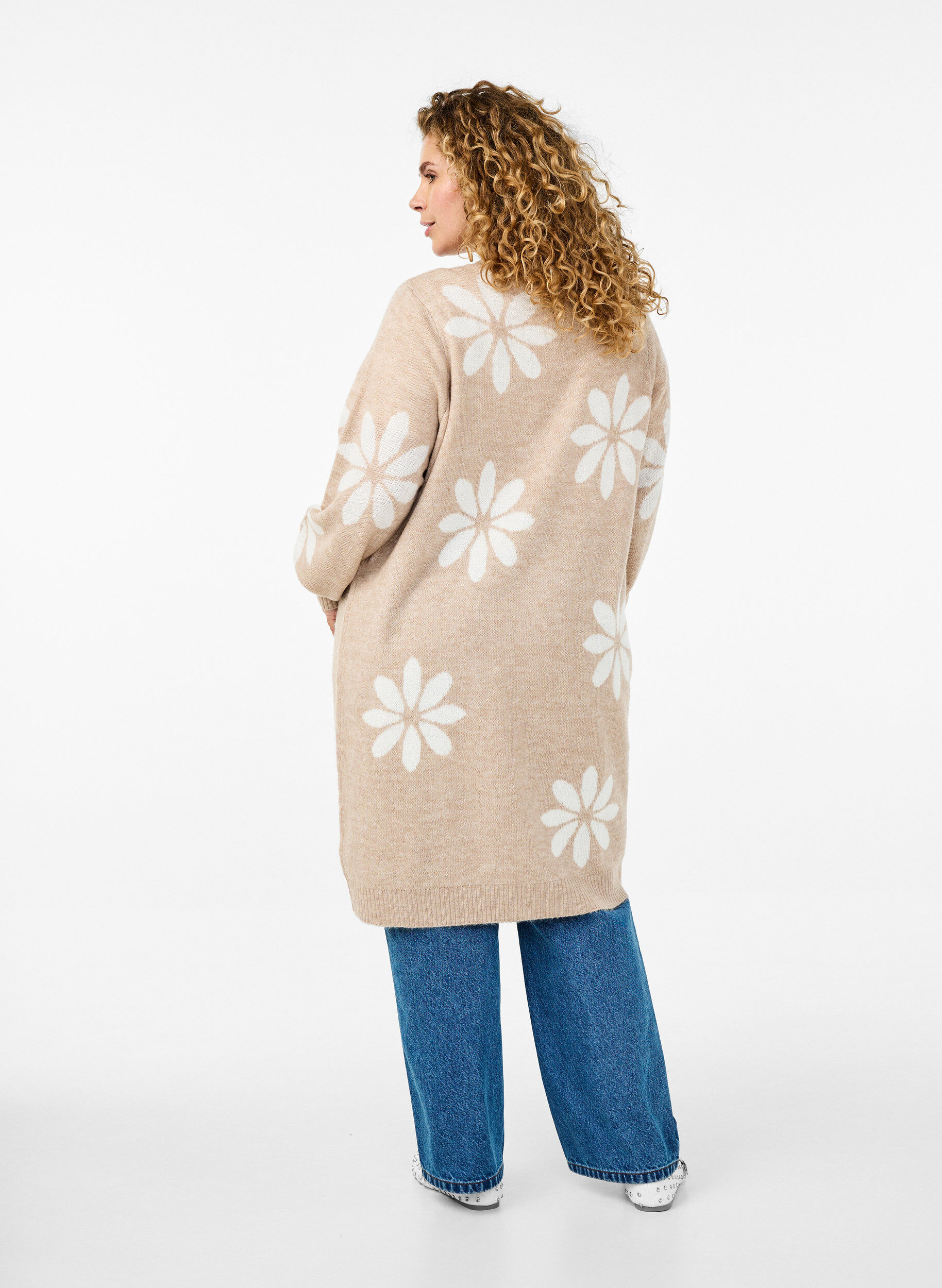 ZizziLange cardigan met bloemen breisel, Simply Taupe Comb, Model image number 1