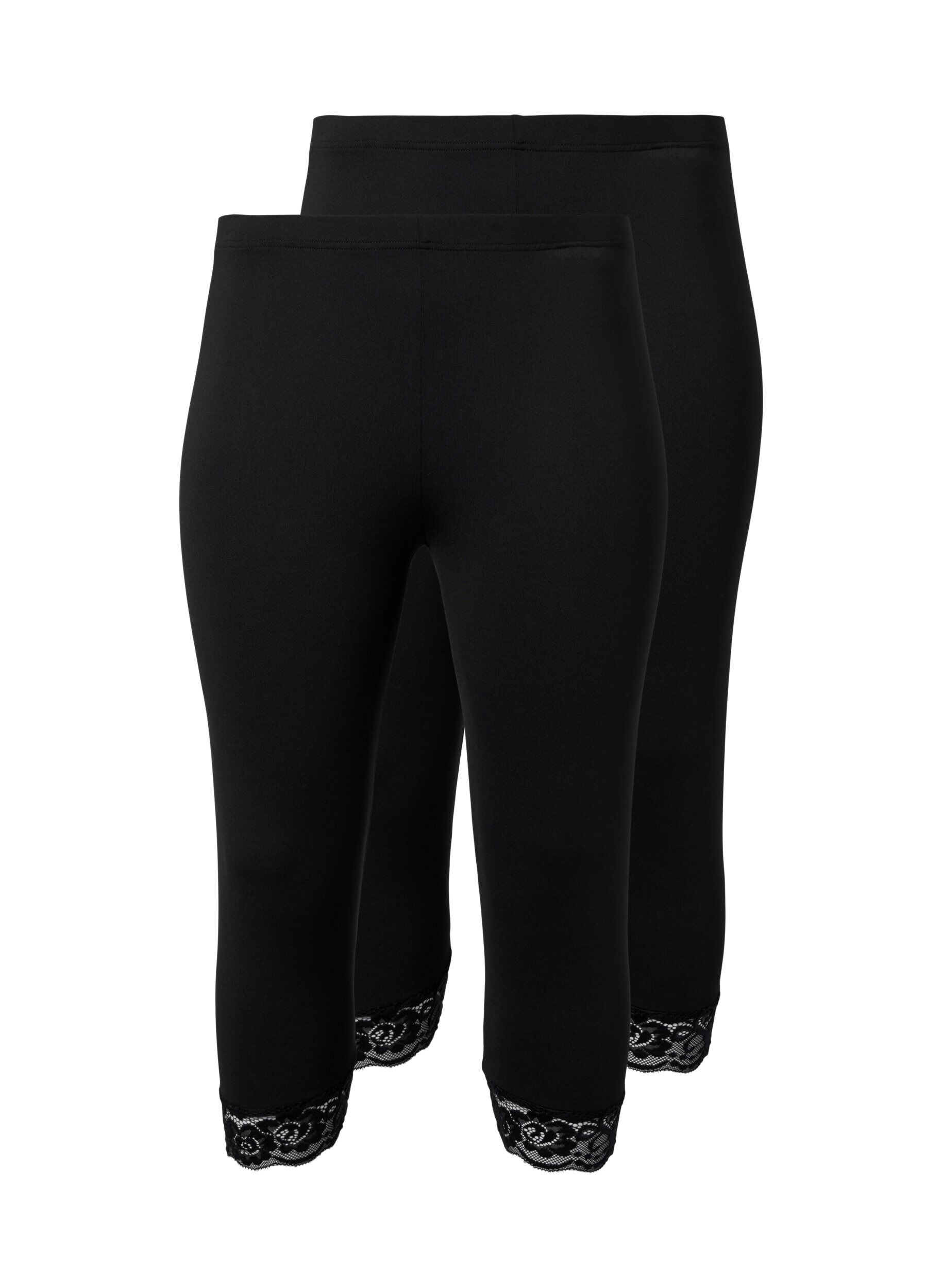 Zizzi2 paar 3/4 leggings met kanten randje, Black / Black, Packshot image number 0