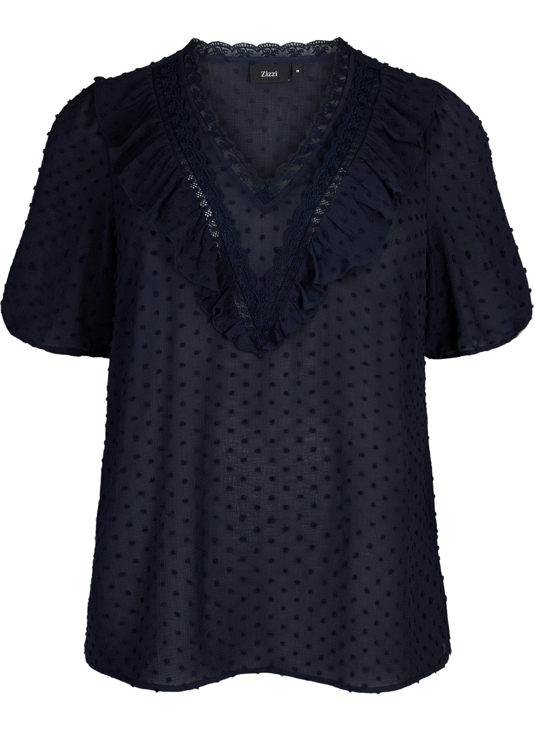 ZizziBlouse met korte mouwen en gestippelde structuur, Night Sky, Packshot image number 0