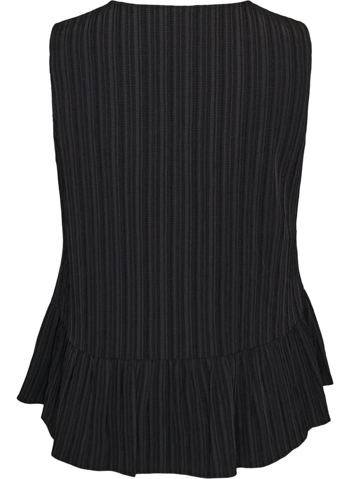 Mouwloze blouse met textuur en een striksluiting, Zwart, Packshot image number 1