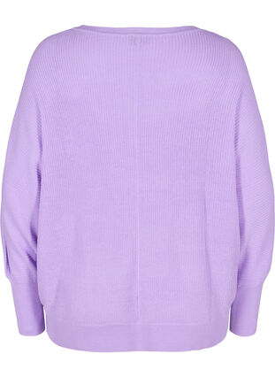 Pull tricoté à manches longues et ourlet côtelé, Purple Rose, Packshot image number 1