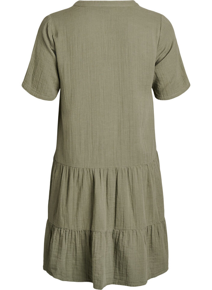 Robe courte &eacute;vas&eacute;e en mousseline de coton, Vert, Packshot image number 1