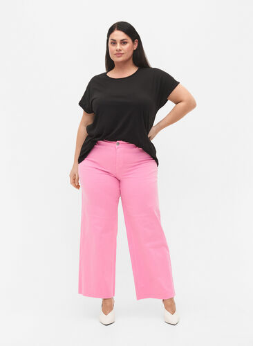 Jeans évasés à taille haute, Pink, Model image number 0