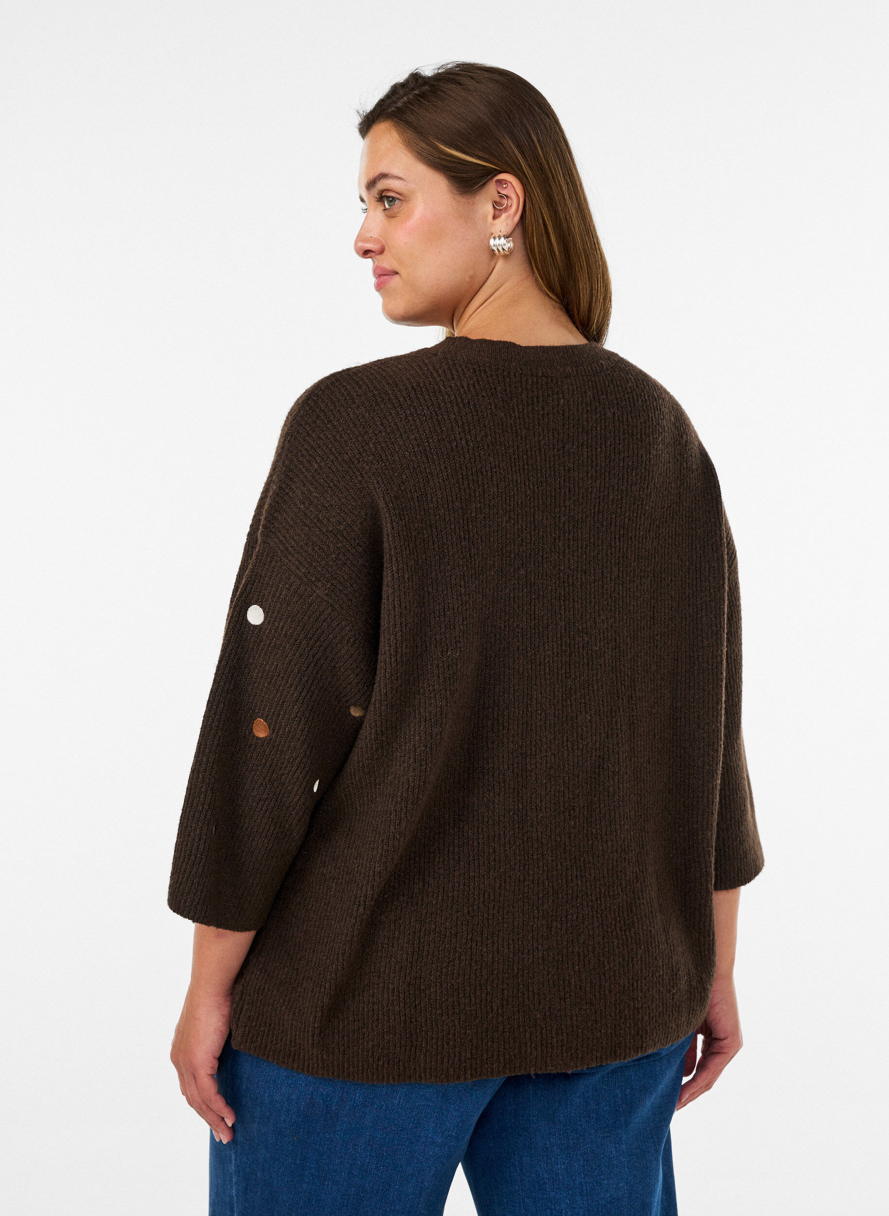 ZizziBlouse en maille avec de petits motifs brod&eacute;s, Marron, Model image number 2