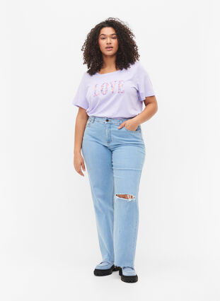 Katoenen t-shirt met ronde hals en opdruk, Lavender W. Love, Model image number 2