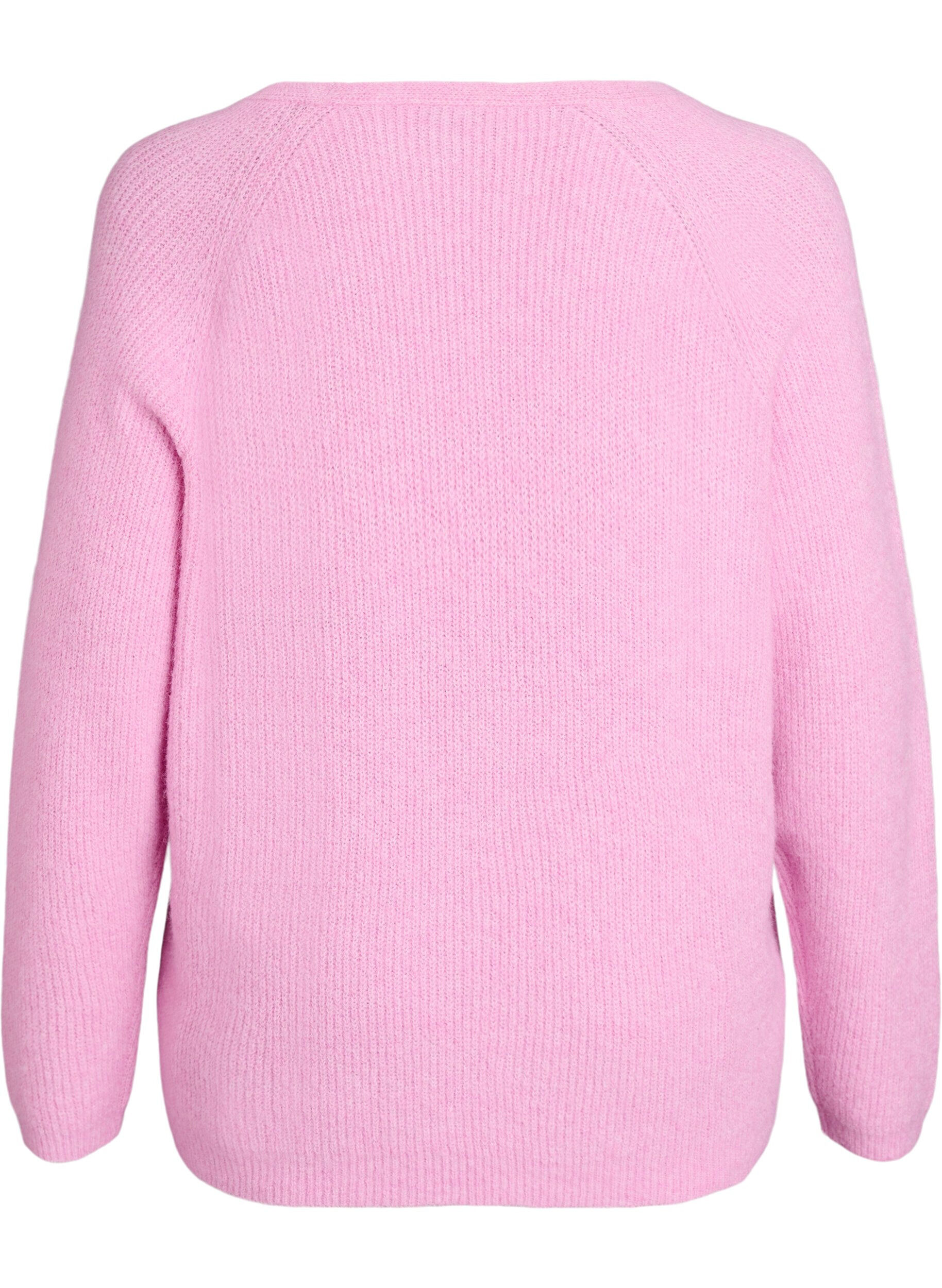 ZizziBlouse en maille &agrave; col V et manches raglan, Rose, Packshot image number 1