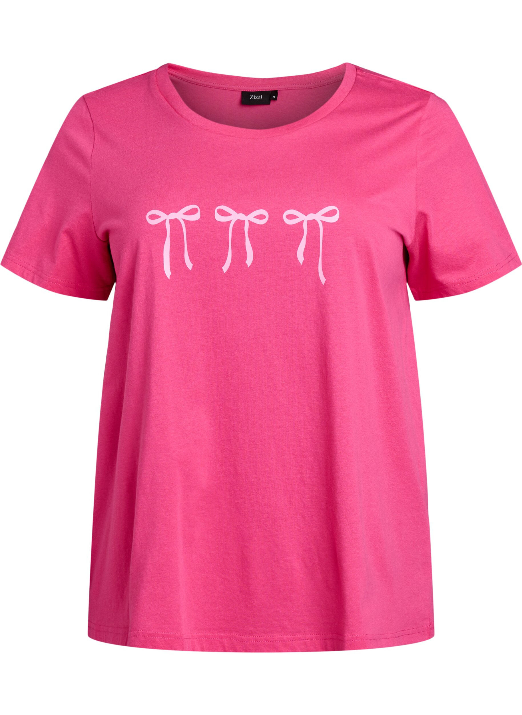 Zizzi T-shirt en coton avec motif, Raspberry w. Bows, Packshot image number 0