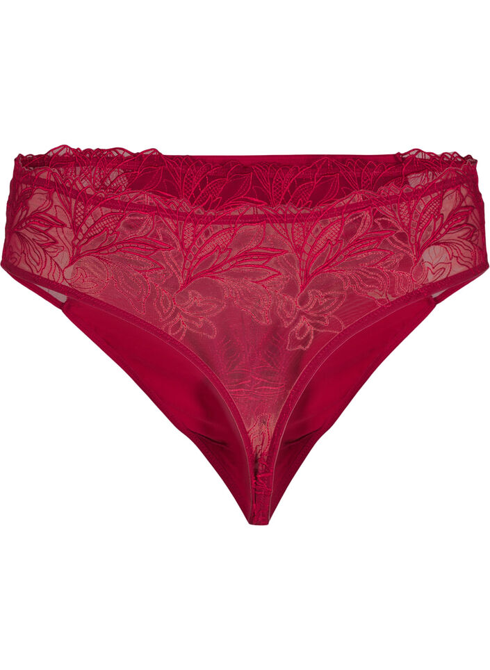 String en microfibre avec dentelle, Rouge, Packshot image number 1