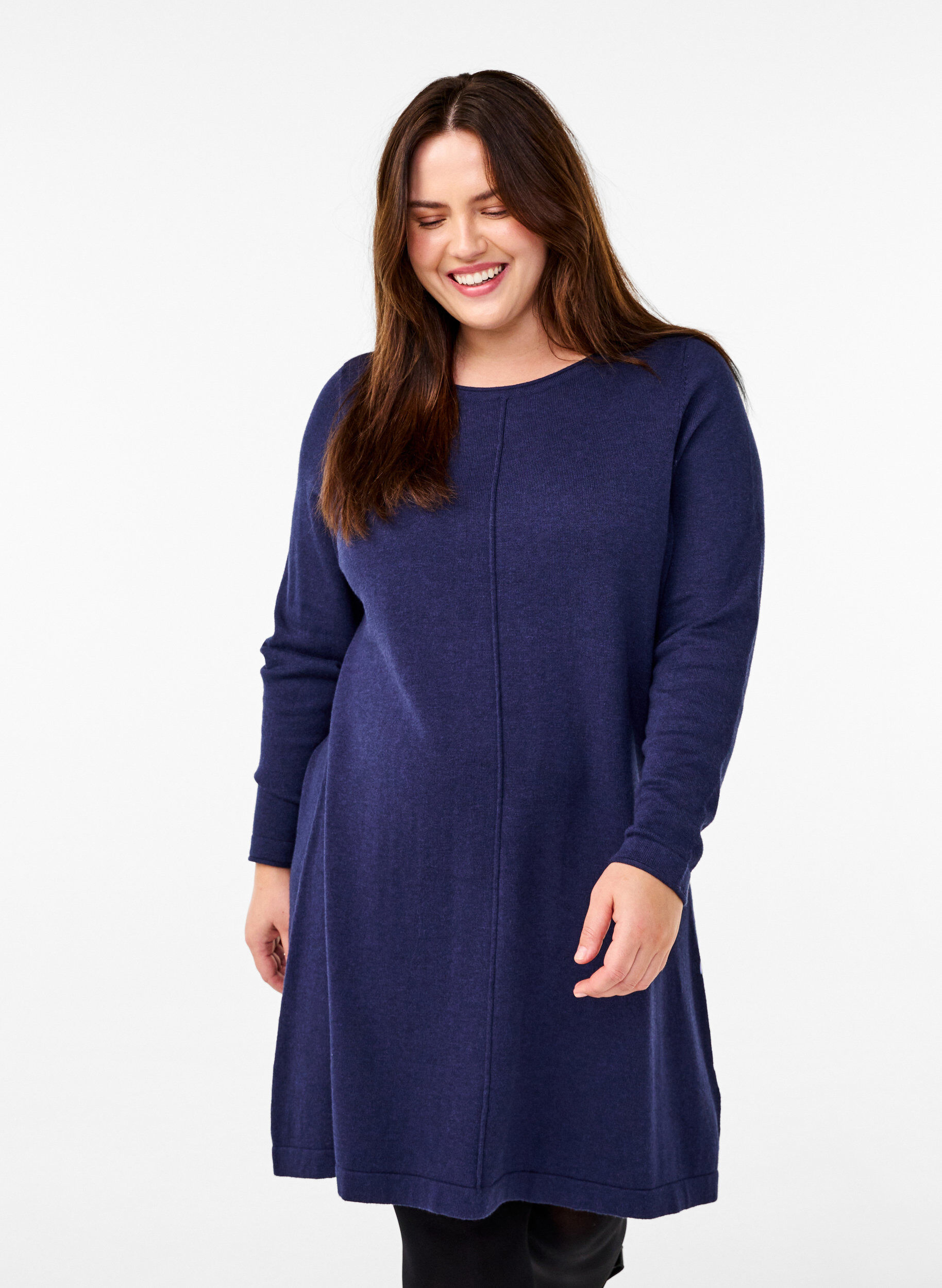 ZizziGebreide jurk in katoen-viscose blend, Blauw, Model image number 0