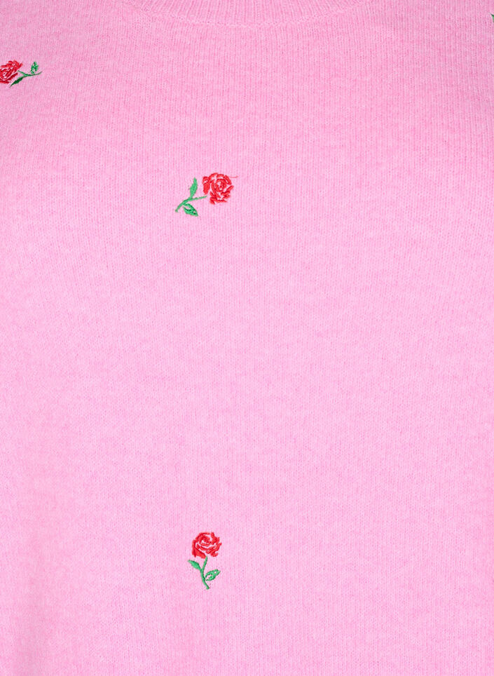 Gebreide blouse met bloemen en 3/4 mouwen, Begonia Pink Mel., Packshot image number 2