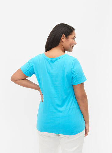 T-shirt en coton uni basique, Blue Atoll, Model image number 1