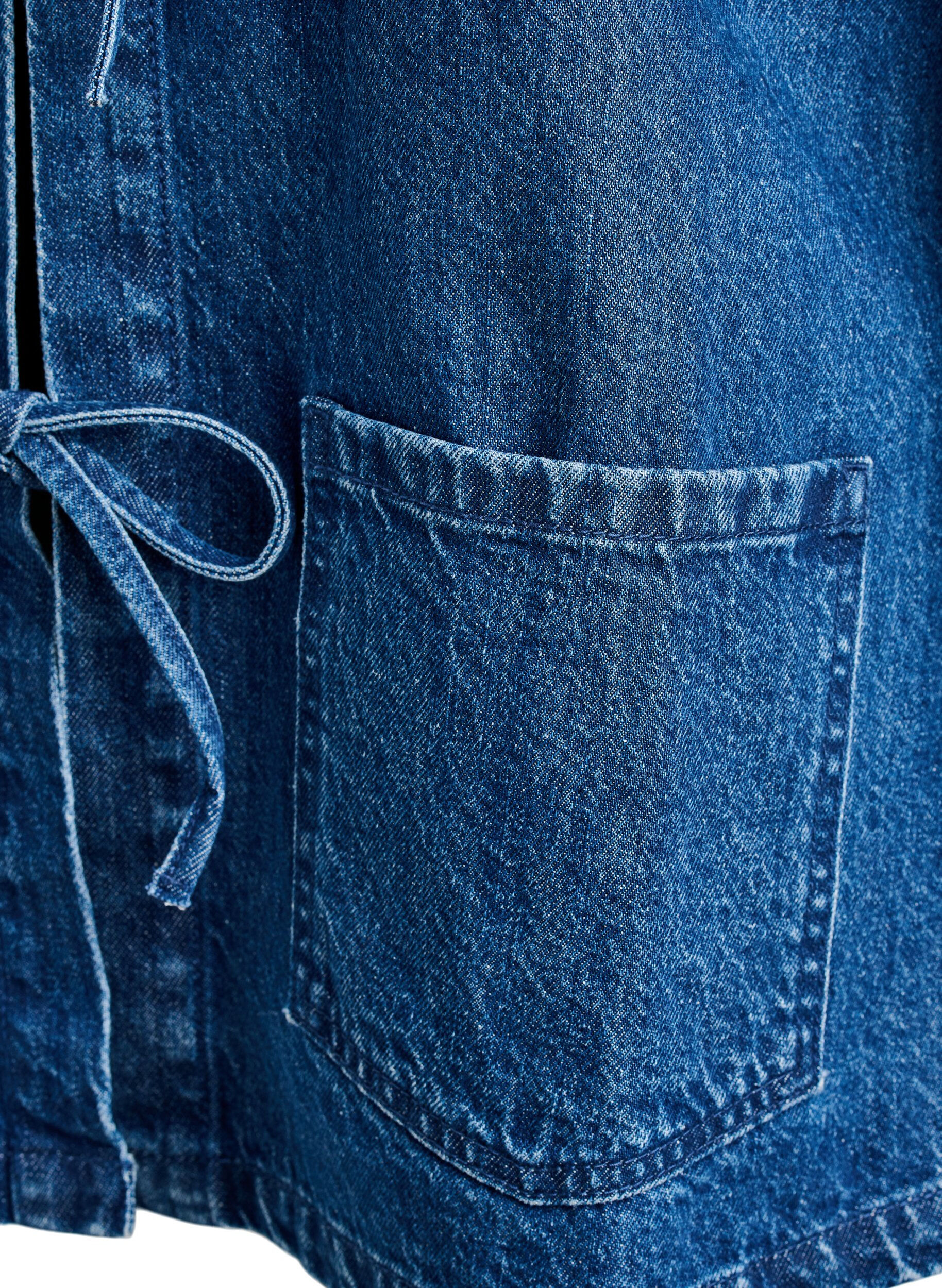 ZizziSpijkerjack met striksluiting en zakken, Blue Denim, Packshot image number 3