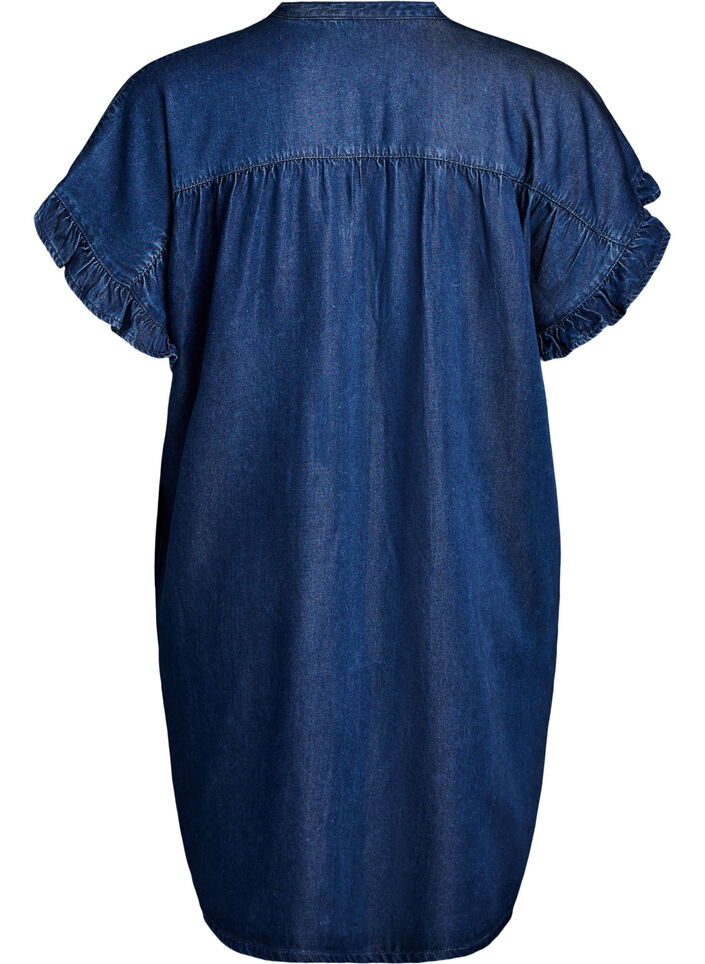 Robe aspect denim avec fermeture boutonn&eacute;e et manches &agrave; volants, Bleu, Packshot image number 1