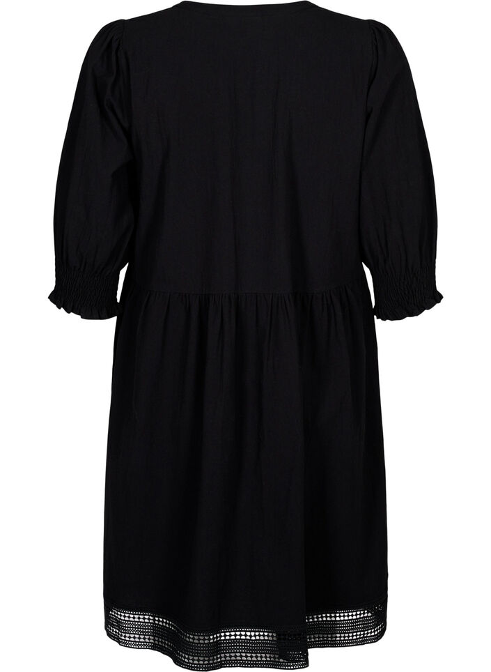 Robe en coton avec d&eacute;tails en crochet, Black, Packshot image number 1