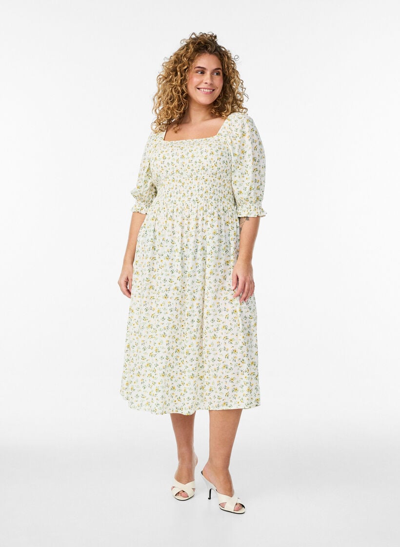 Robe d'&eacute;t&eacute; florale en viscose, Blanc, Model image number 0