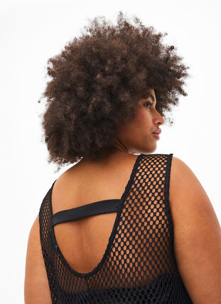 Mouwloze jurk van mesh met split, Black, Model image number 2