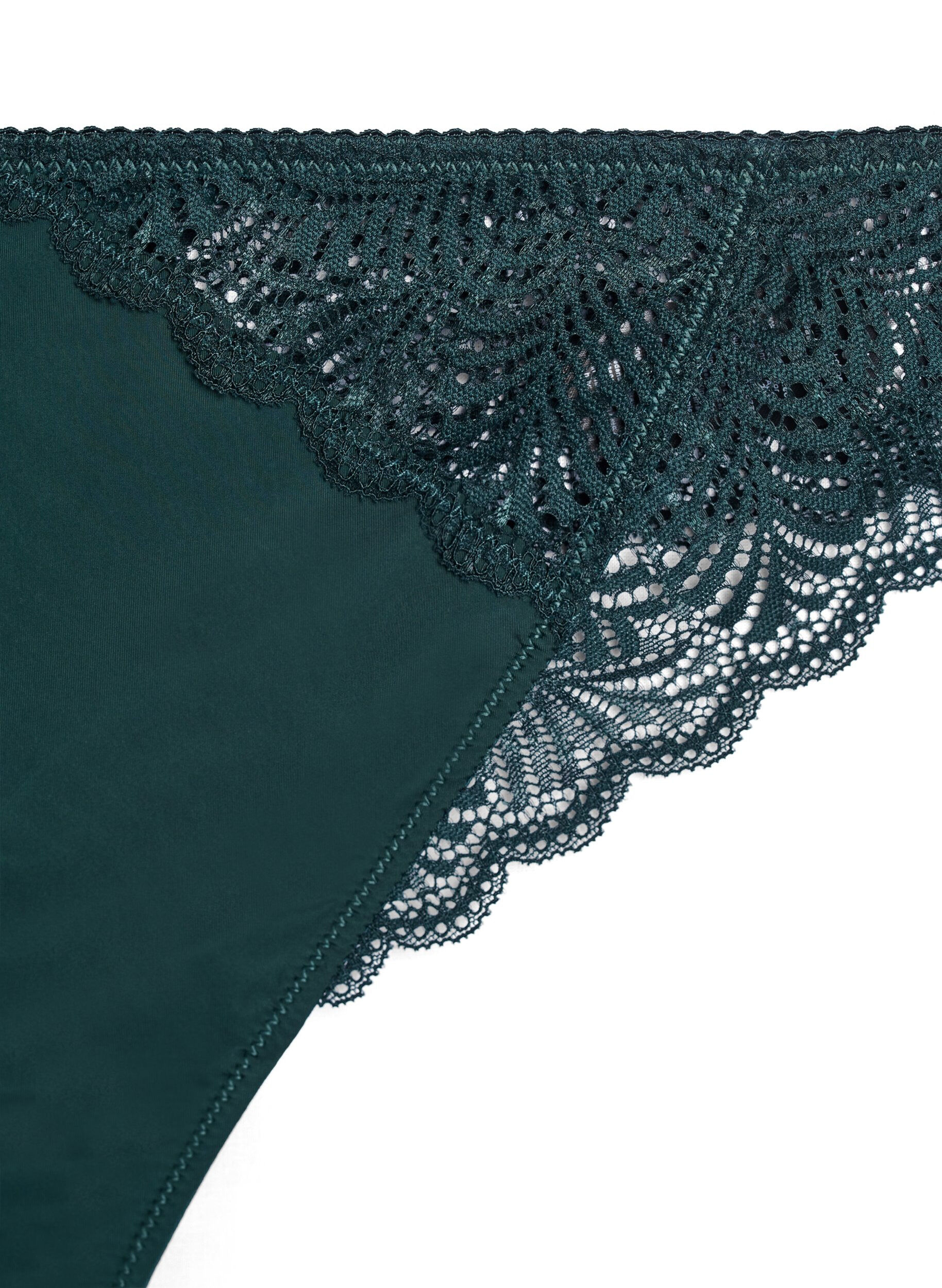 ZizziMicrofiber string met kanten details, Groen, Packshot image number 2