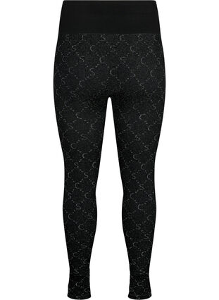 Naadloze legging met zilverkleurig patroon, Black, Packshot image number 1