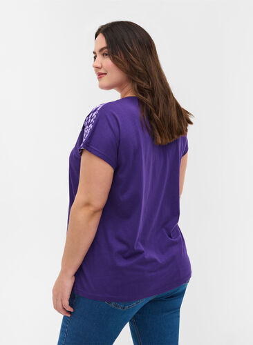 T-shirt en coton avec détails imprimés, Violet Ind Mel Feath, Model image number 1