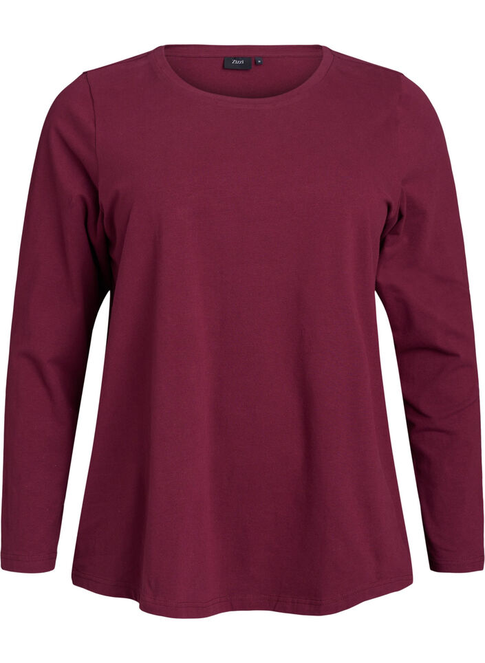 Basic jerseyblouse met lange mouwen, Donker Bordeaux, Packshot image number 0