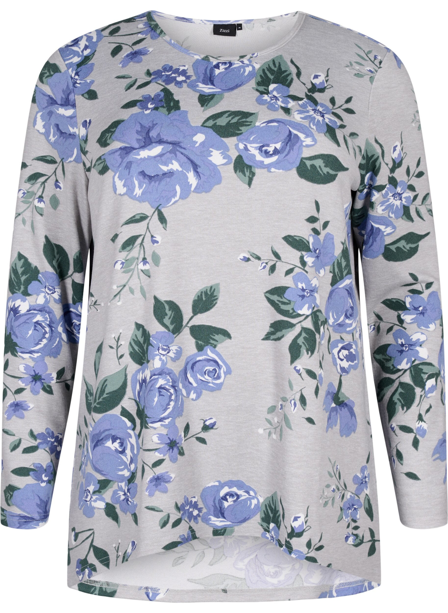 ZizziGebloemde blouse met lange mouwen, Blauw, Packshot image number 0