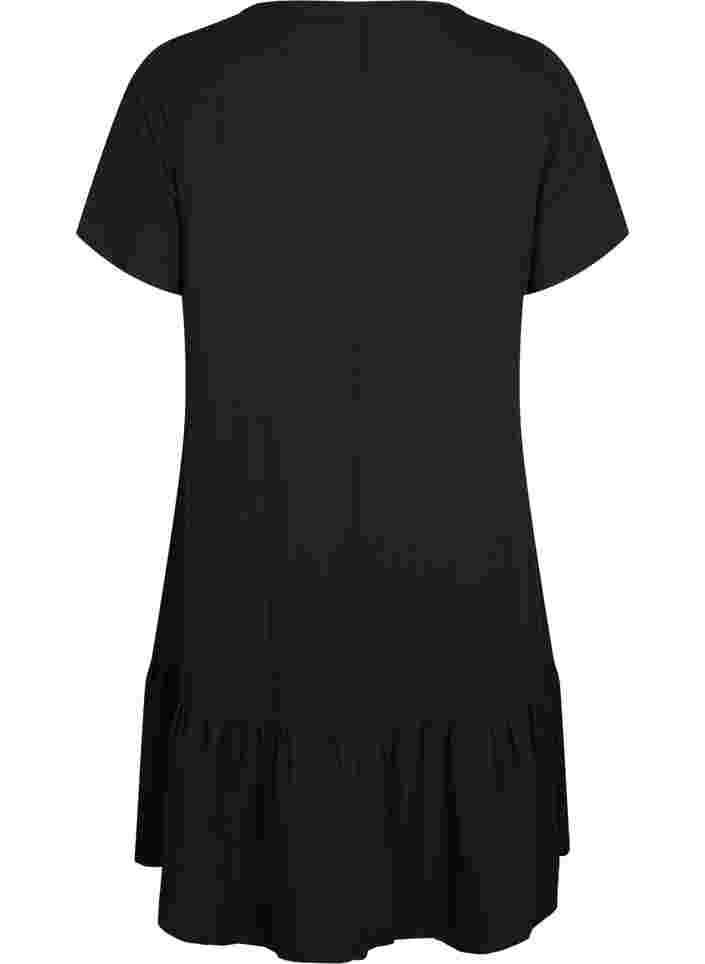 Robe en viscose à manches courtes avec encolure en V, Black, Packshot image number 1