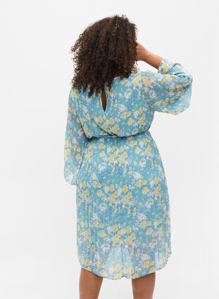Robe plissée imprimée avec lien à nouer, Cameo Blue Flower, Model image number 1
