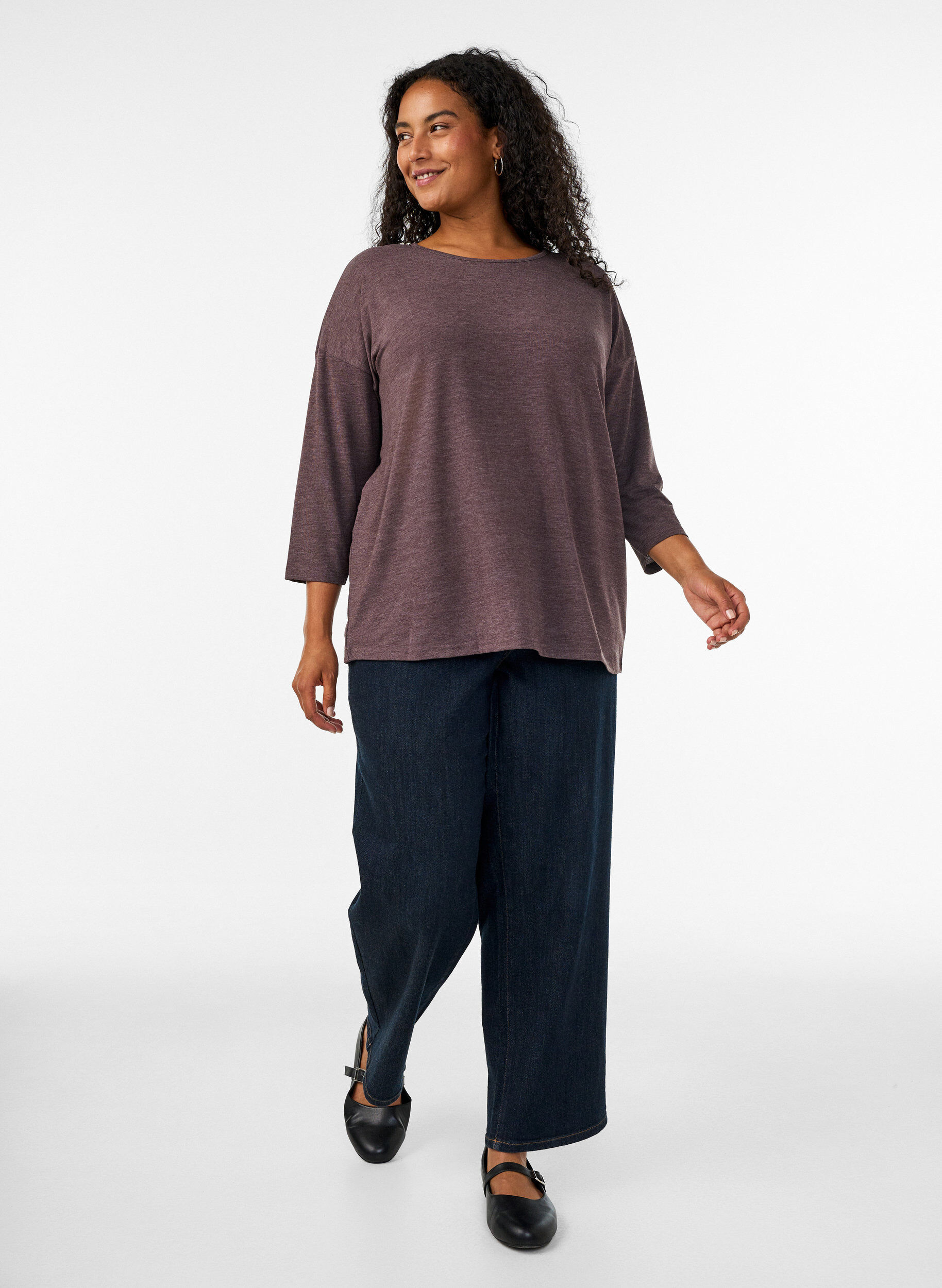 ZizziJersey blouse met 3/4 mouwen, Bruin, Model image number 1