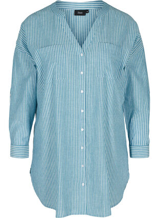 Gestreepte blouse in 100% katoen, Blue Stripe, Packshot image number 0