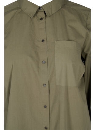 Lang katoenen blouse met kraag en knoopsluiting, Dusty Olive, Packshot image number 2