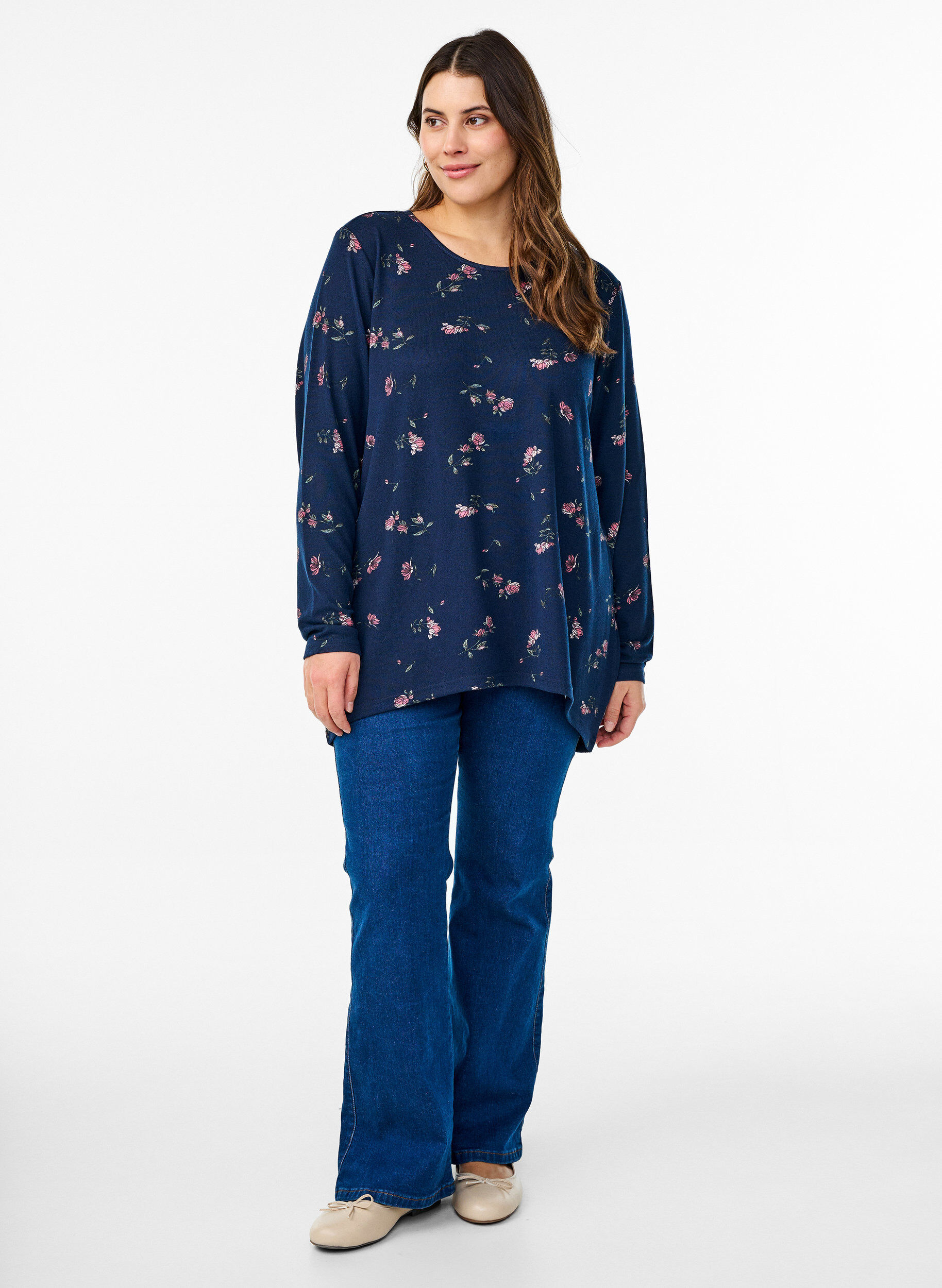 ZizziGebloemde blouse met lange mouwen, Blauw, Model image number 1