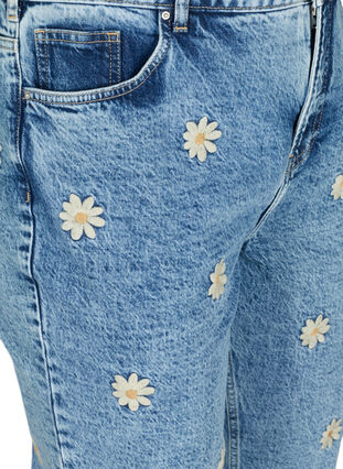 Mille mom fit jeans met bloemen, Blue denim w. flower, Packshot image number 2
