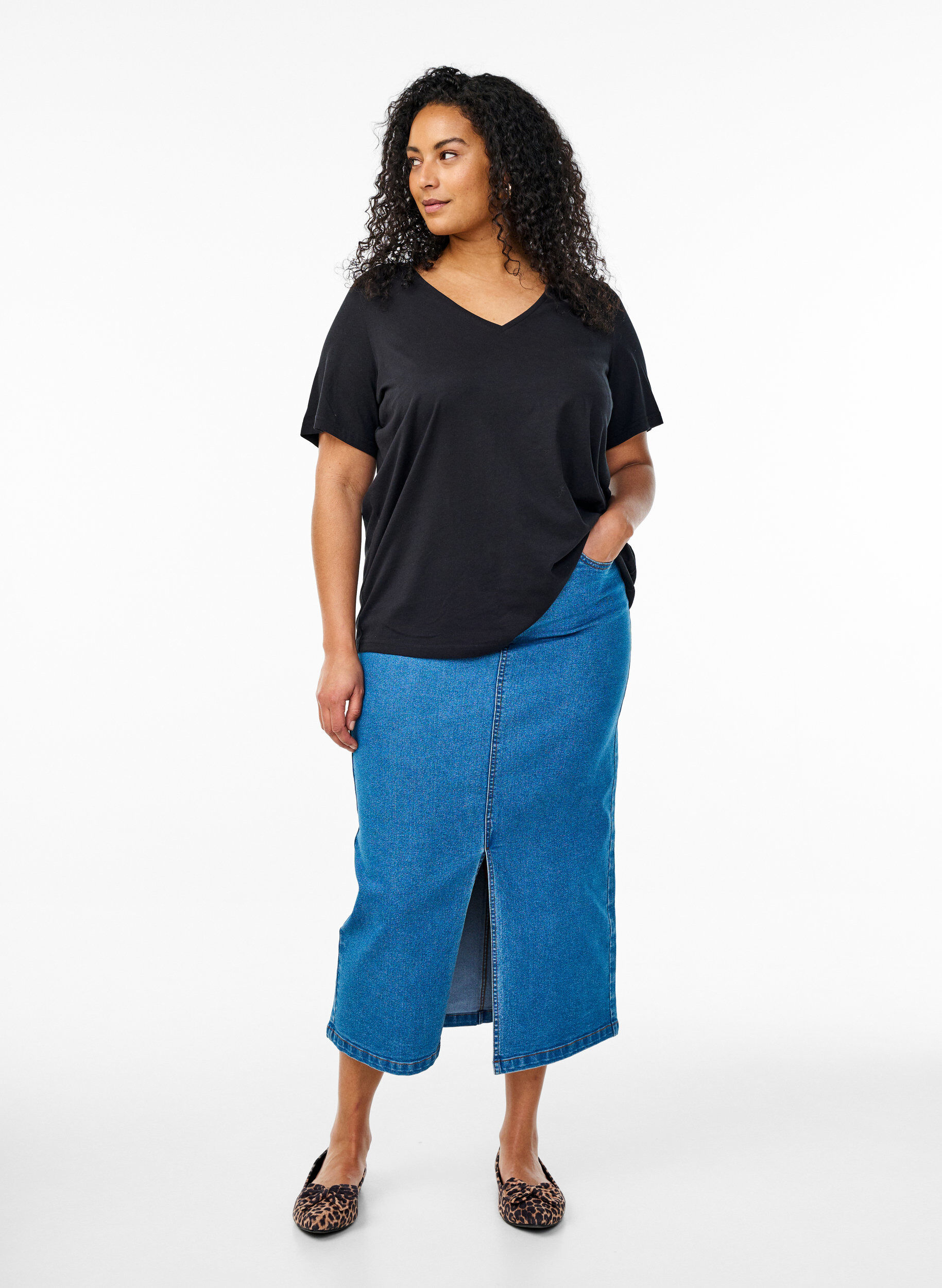 Zizzi2-pack T-shirts met V-hals, Zwart, Model image number 1