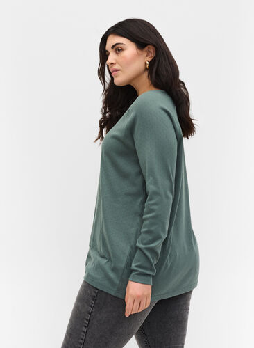 Katoenen blouse met lange mouwen en kantpatroon, Balsam Green, Model image number 1