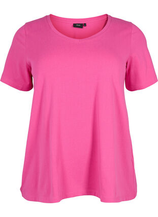 Basic t-shirt in effen kleur met katoen, Raspberry Rose, Packshot image number 0