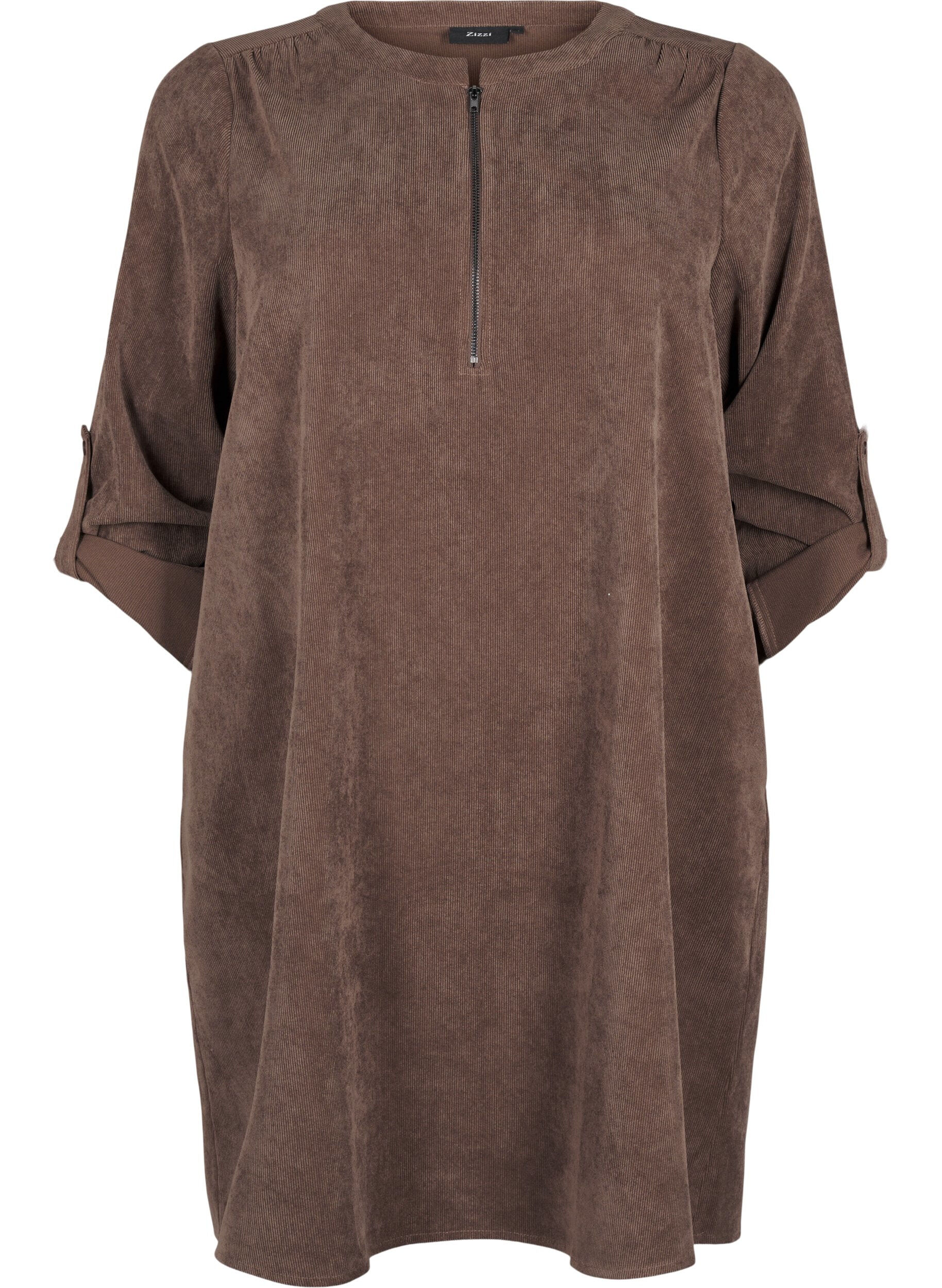Zizzi Robe en velours avec d&eacute;tail de fermeture &eacute;clair, Chocolate Martini, Packshot image number 0