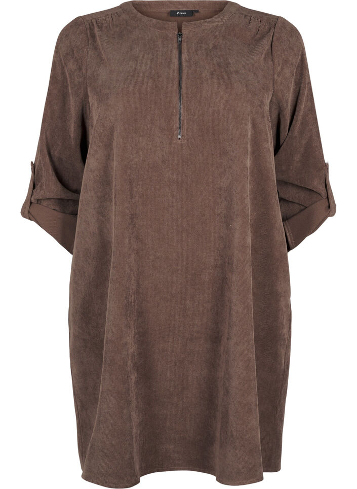 Robe en velours avec d&eacute;tail de fermeture &eacute;clair, Chocolate Martini, Packshot image number 0