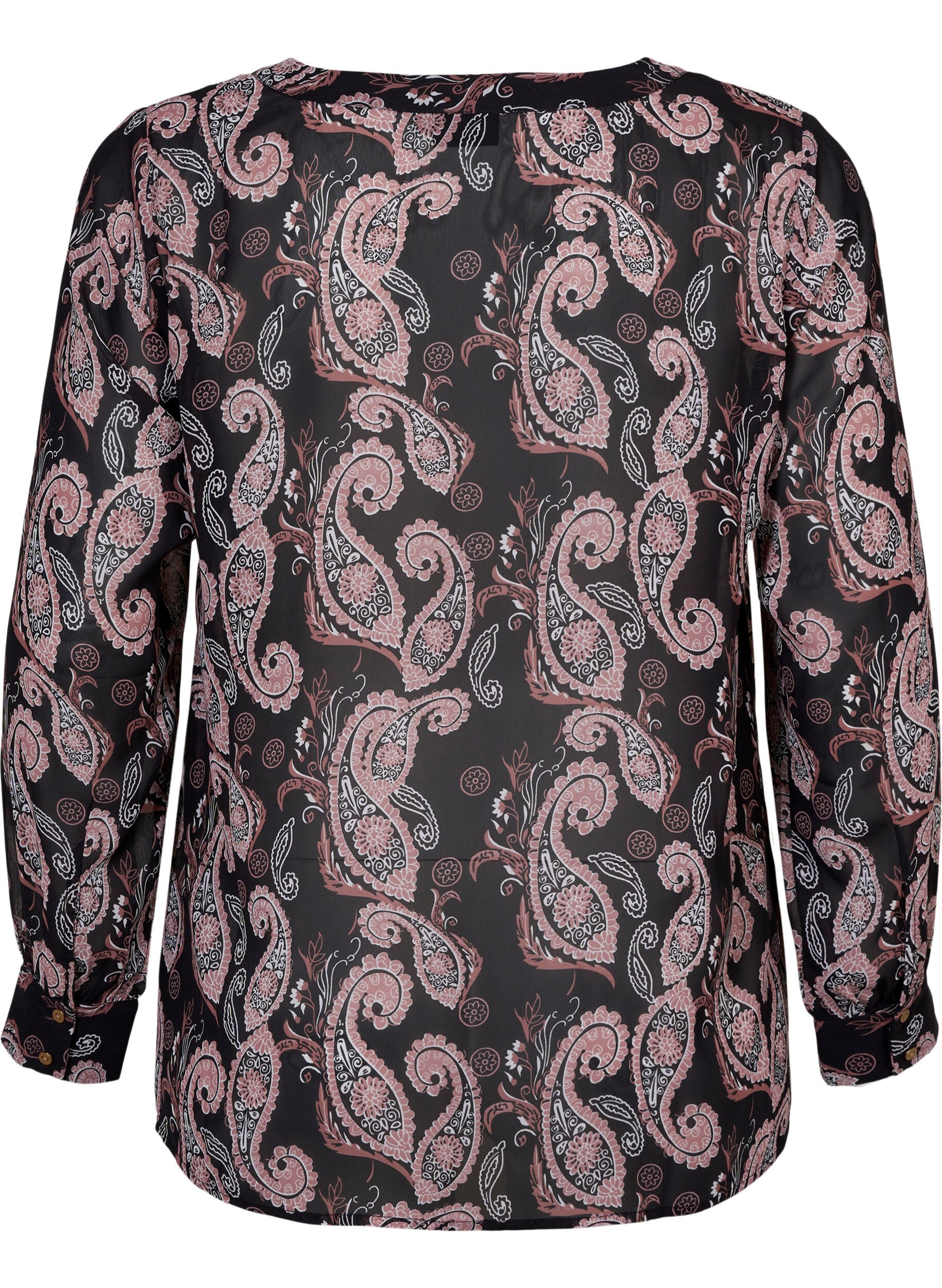 Zizzi Chemise col V et imprim&eacute;, Black/Beige Paisley, Packshot image number 1
