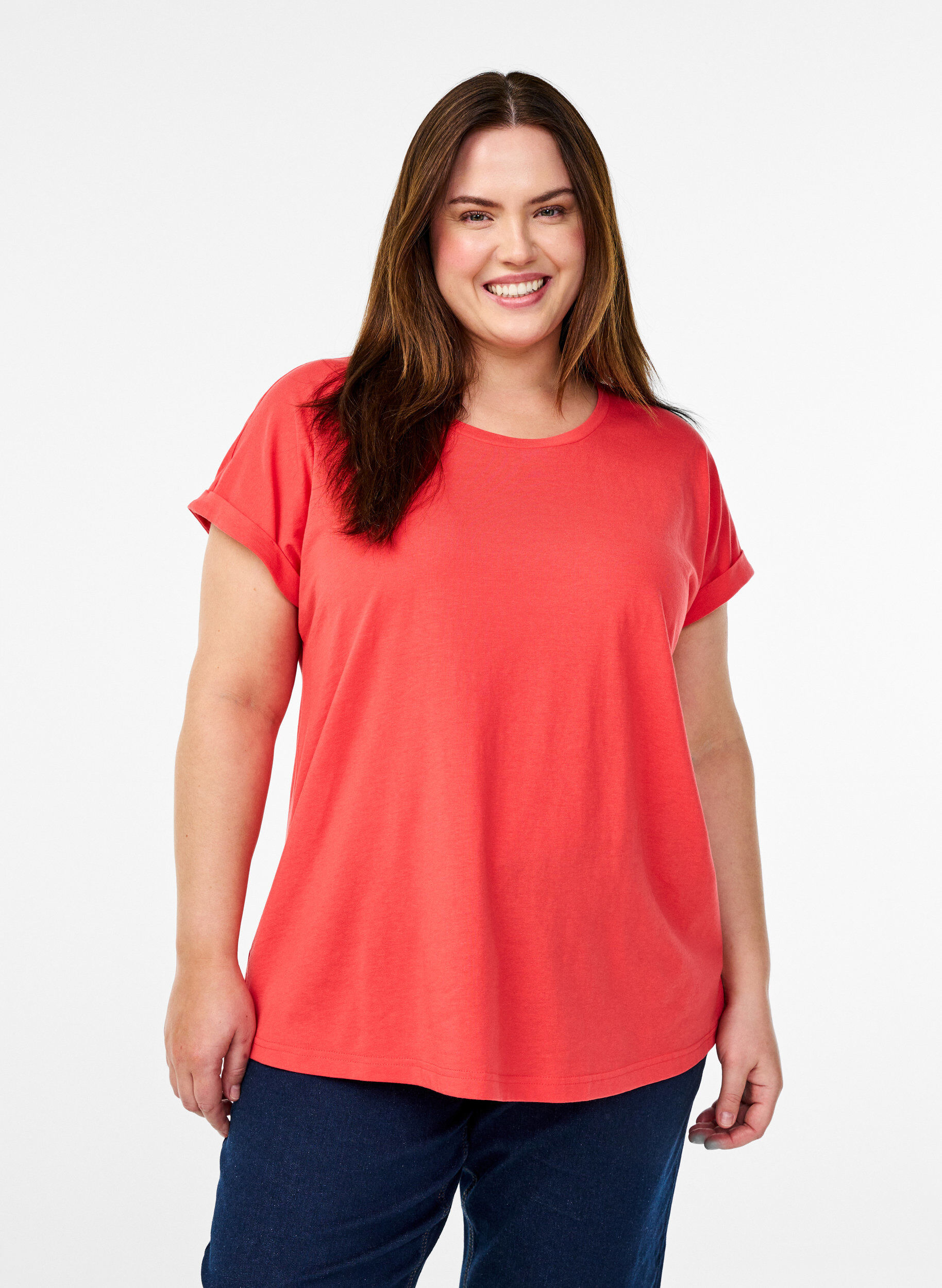 ZizziT-shirt met korte mouwen van katoenmix, Rood, Model image number 0