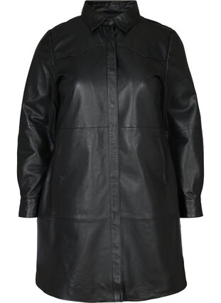 Veste chemise longue en cuir, Black, Packshot image number 0