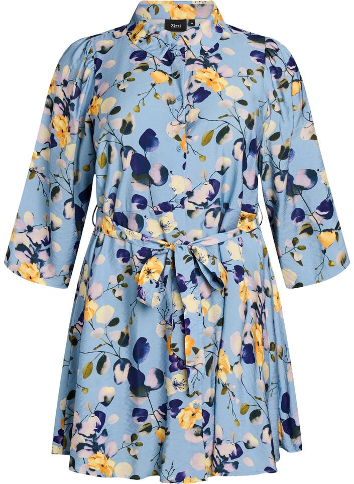 Tunique imprim&eacute;e avec ceinture &agrave; nouer et manches 3/4, Bleu Clair, Packshot image number 0