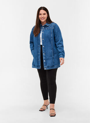 Veste en jean en coton avec rivets, Blue denim ASS, Model image number 3