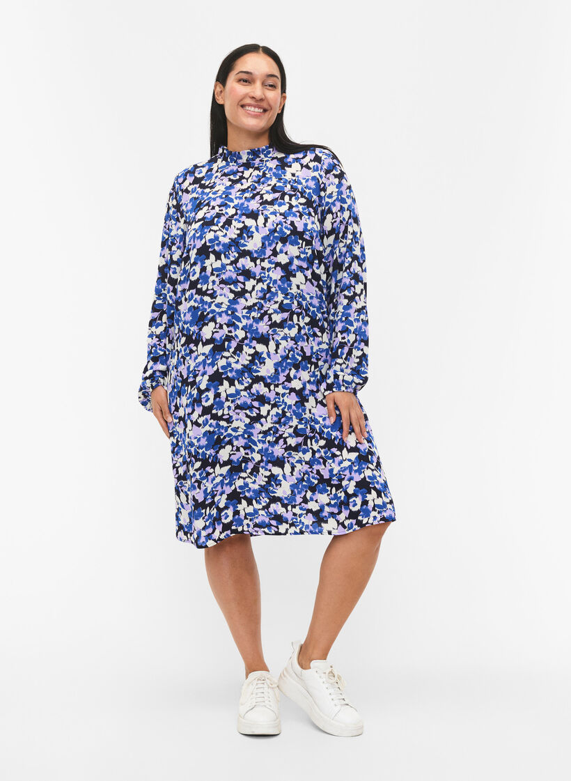 FLASH - Jurk met lange mouwen en bloemenprint, Blue Purple Flower, Model image number 2