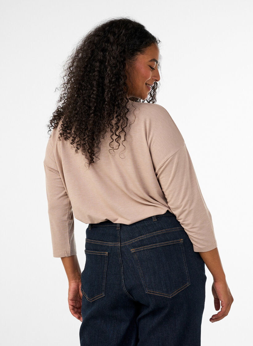 Jersey blouse met 3/4 mouwen, Beige, Model image number 2