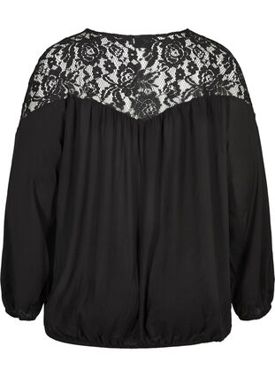 Viscose blouse met kant, Black, Packshot image number 1