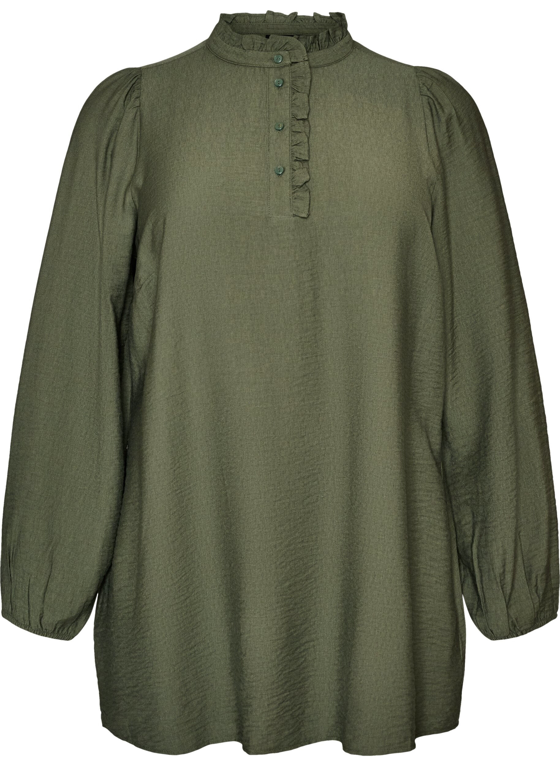 ZizziViscose tuniek met ruches en knopen, Groen, Packshot image number 0