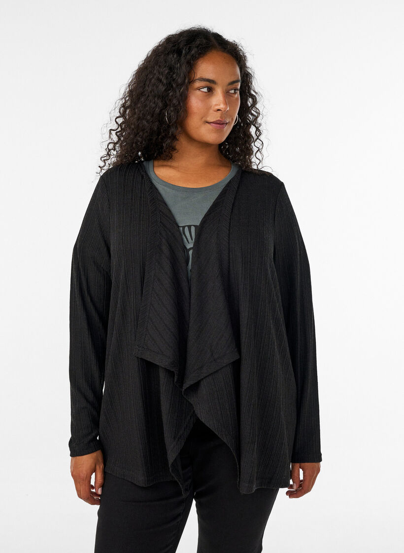 Cardigan ouvert en jersey textur&eacute;, Noir, Model image number 0