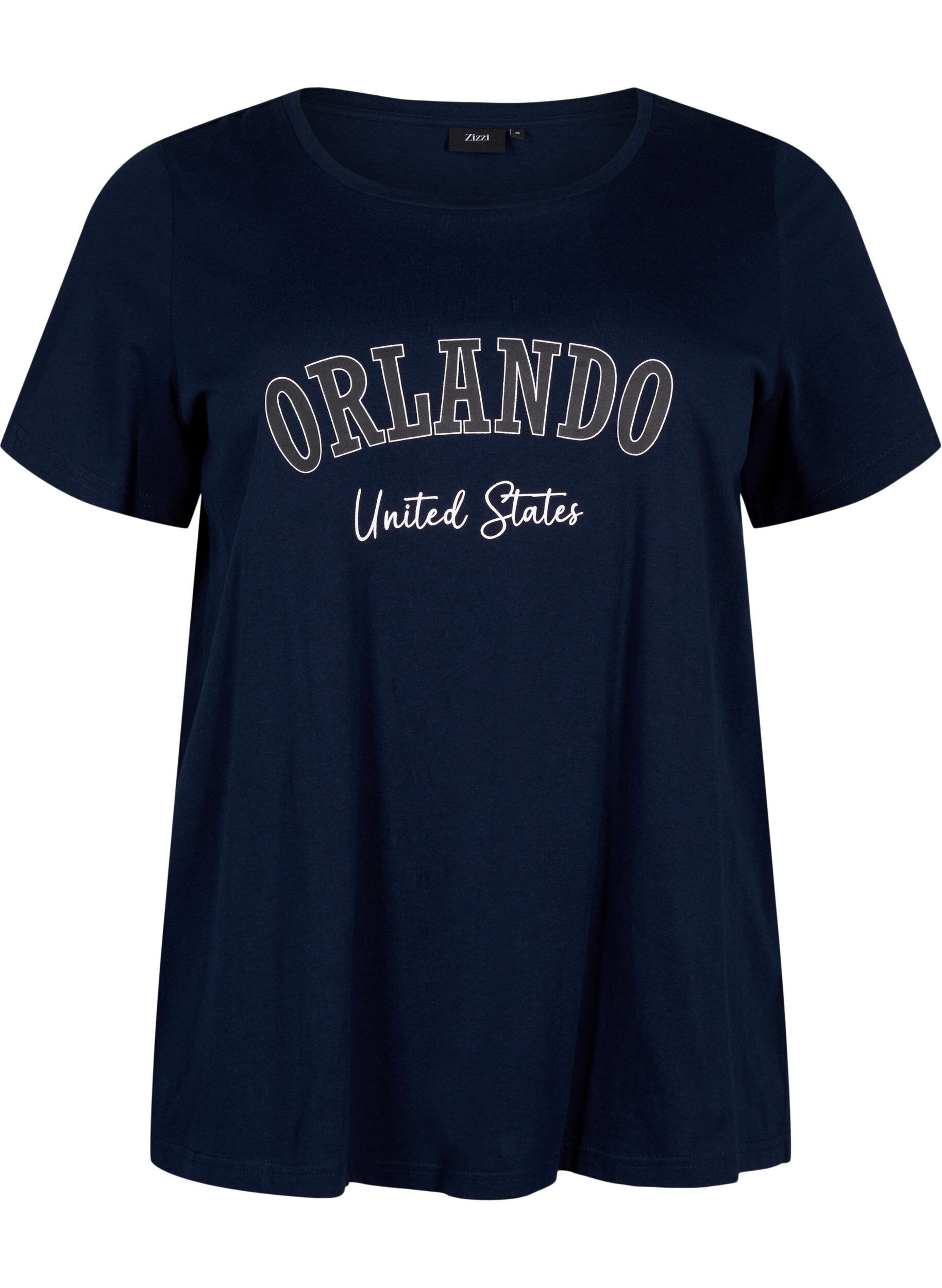 ZizziKatoenen T-shirt met tekst, Navy B. Orlando, Packshot image number 0